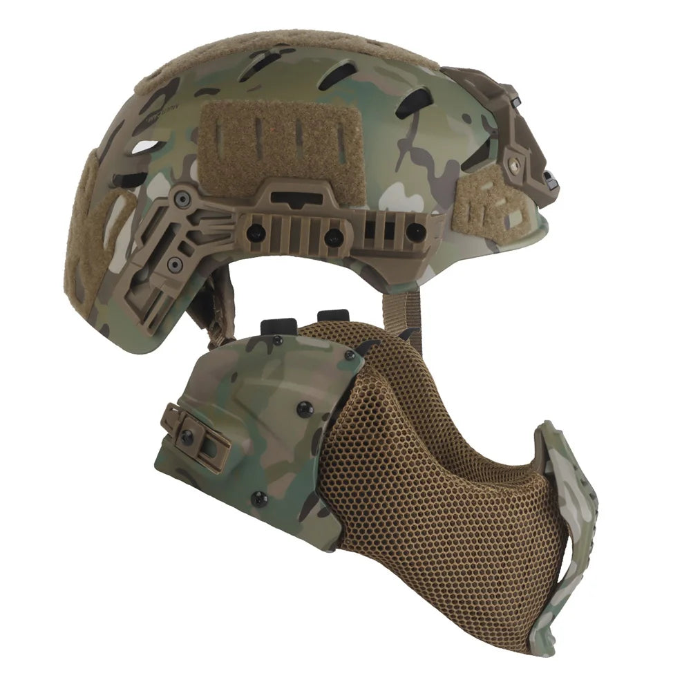 Tactical Full protective helmet with Half Face Mask Mouthguard/Flip Goggles/Ear Cover Hunting Airsoft Paintball 3.0 Wendy Helmet