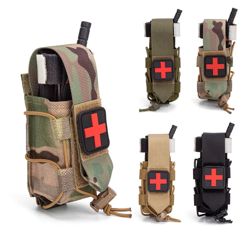 MOLLE Tourniquet Holder IFAK TQ Holder Tactical Medical Pouch Holster First Aid Kit Cross Patch/Bungee Cord
