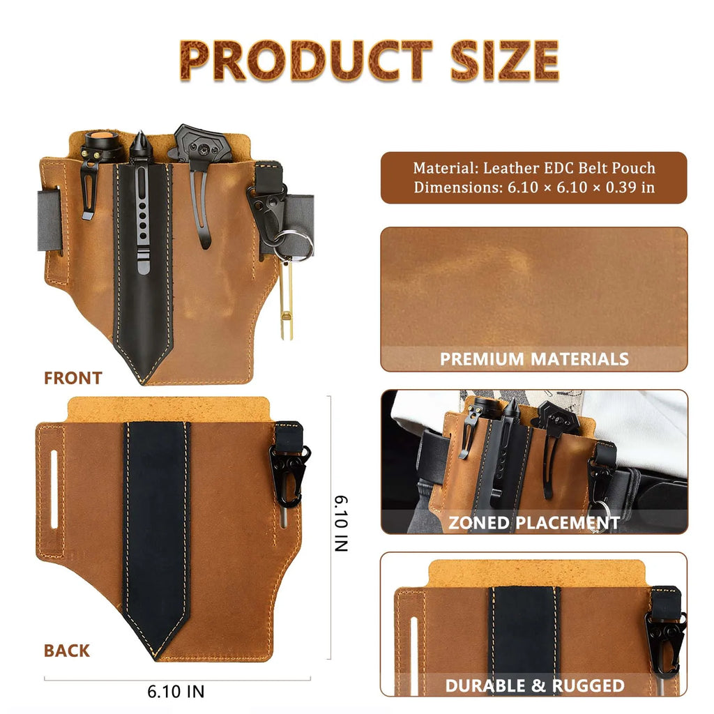 2026 New Leather Tool Pouch with Belt Loops for Men, Pocket Organizer with Multitool Pouch Flashlight Holster EDC Belt Pouch