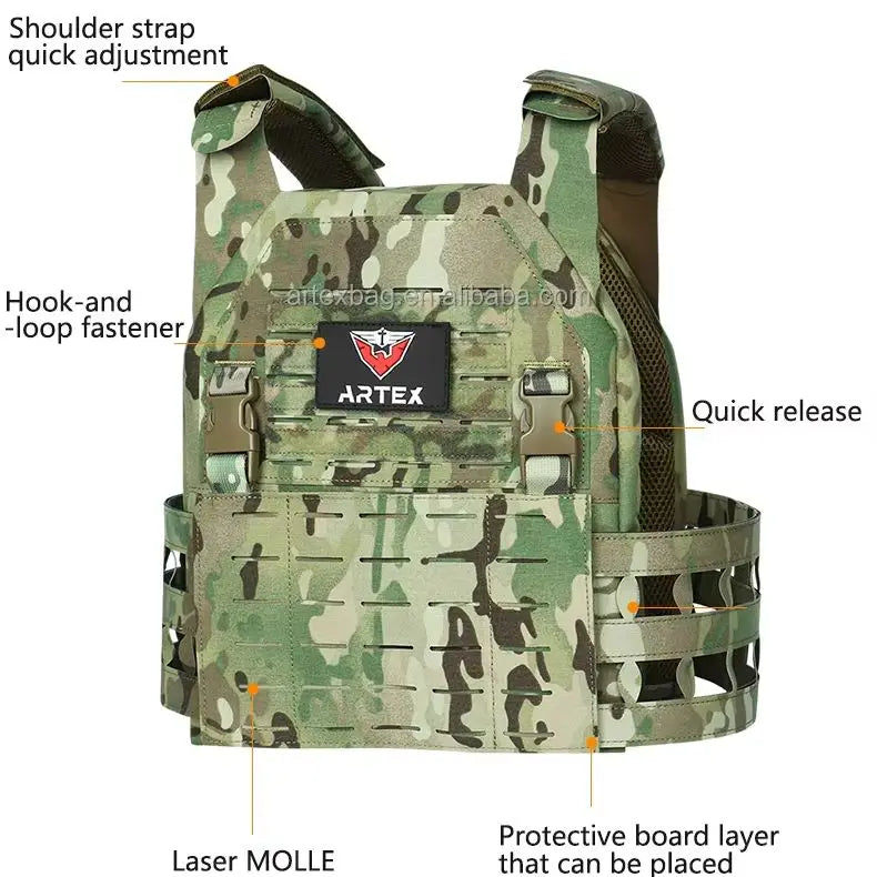Artex Multifunctional Tactical Vest, Lightweight Laser Cut MOLLE Waterproof Wear-resistant Outdoor Wargame Training Vest
