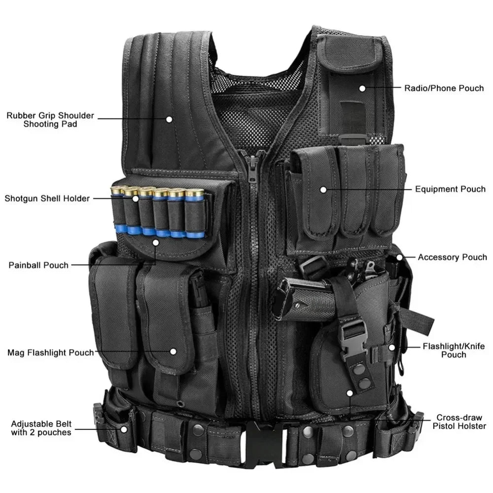 Tactical Vest Multi-Pocket Jungle Combat Body Armor Security Vests Hunting Outdoor CS Game Airsoft Army Training Swat Jacket