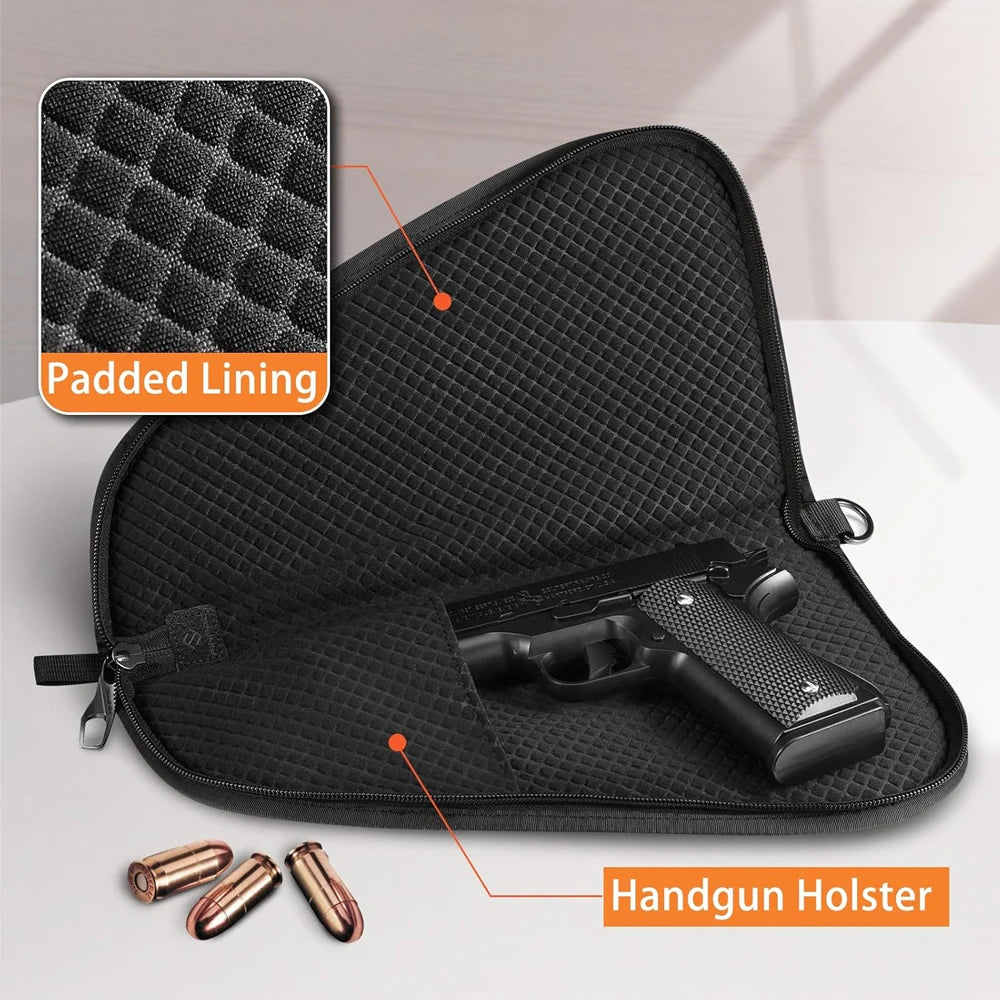 Tactical Pistol Gun Bag Soft Gun Storage Pouch Canceled Carry Handgun Case with Padded Lining for Compact and Full-Size Handguns