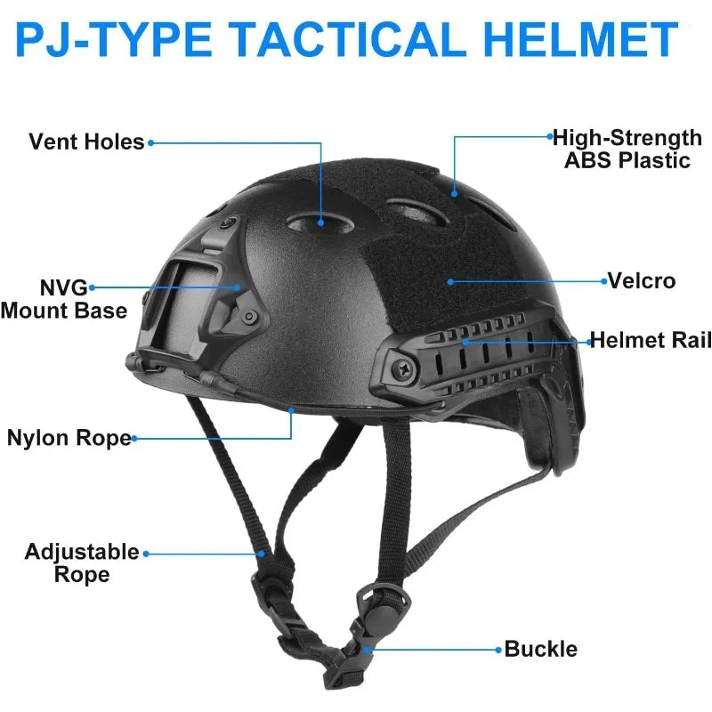 Tactical Full Face Helmet FAST ABS with Detachable Goggles & NVG Bracket, Airsoft CS Military Protective Mask Gear for Outdoor W