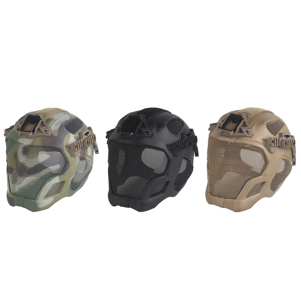 Full Protection Tactical Sports Helmet Full Face Steel Mesh Mask Airsoft Hunting Shooting Outdoor Riding Helmet Head Protector
