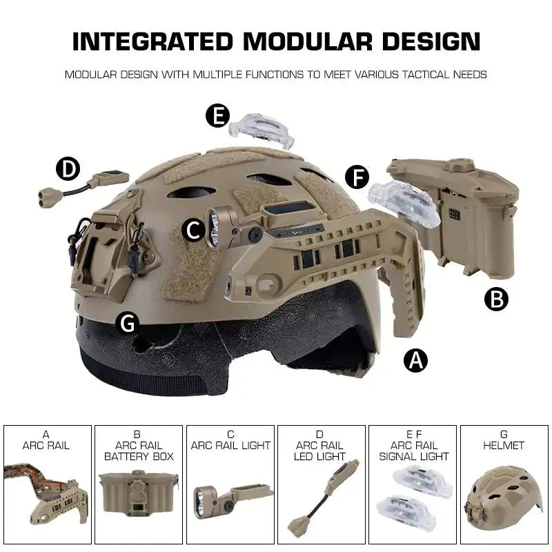 Tactical Modular ARC Fast Helmet Set With Rail Battery Box IR/RED Light LED Flashlight Signal Light Hunting Airsoft Train Gear