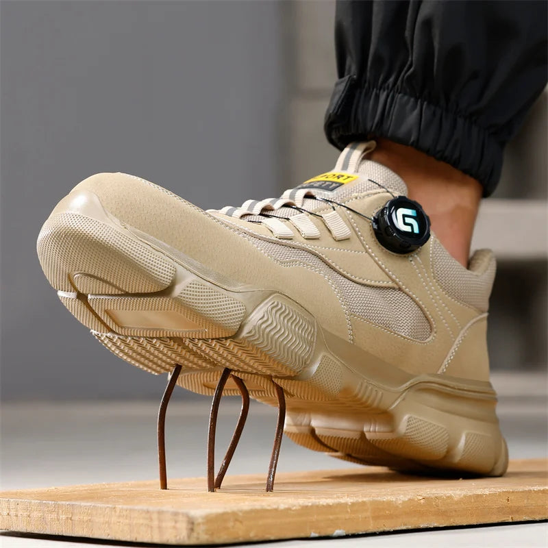 New 2025 Rotating Button Work Shoes Safety Sneakers Breathable Summer Male Boots Lightweight Indestructible Steel Toe Footwear