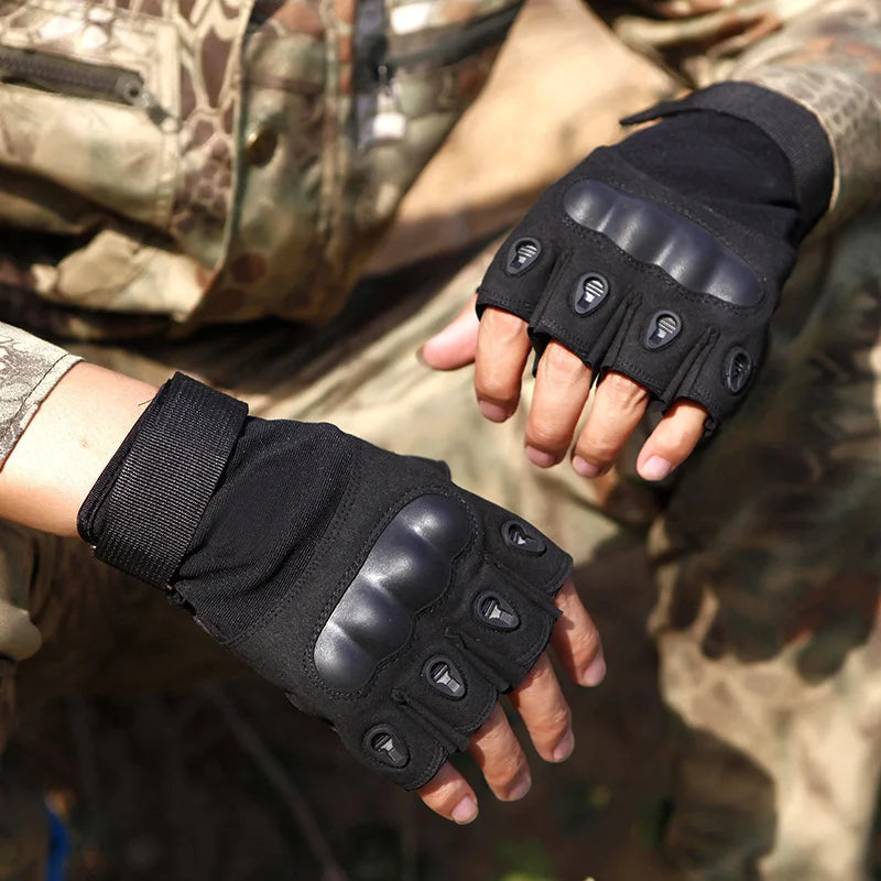 Tactical Fingerless Gloves with Hard Knuckle for Men Military Training Cycling Hiking Hunting Airsoft Work Gloves