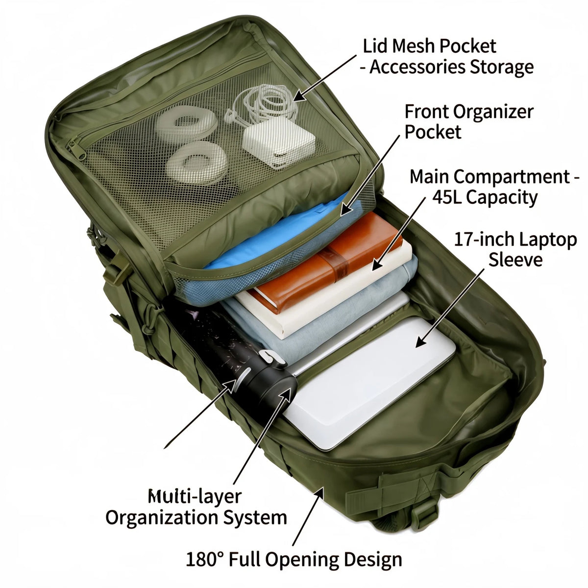 45L Tactical Hunting Backpack Molle Storage Bag Large Capacity Multi Pocket Wear Resistant Outdoor Hunting Gear Rucksack Durable Wild Shooting Daypack For Men Women Hunters Bushcraft Wilderness Trekking Camping Luggage Bag