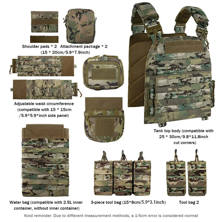 Outdoor hunting vest with 2 water bags, multiple specifications, detachable, and includes training and exploration equipment