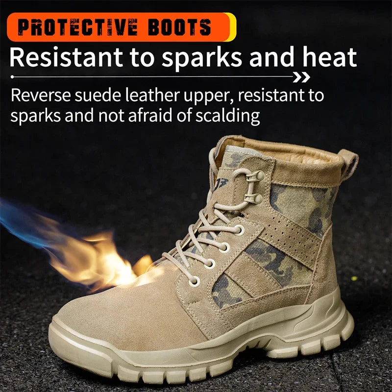 Fashion 2026 Cow Suede Men Work Boots Ankle Anti Scalding Safety Protection Boots Lightweight Steel Toe Cap Male Footwear Shoes