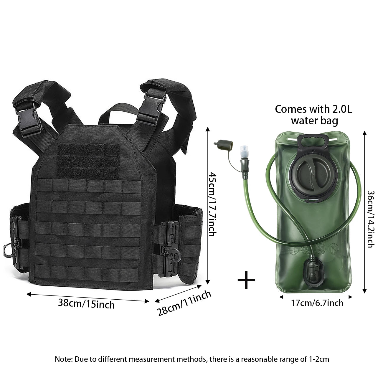 MOLLE webbing system hunting vest comes with a 2.0-liter capacity water bag, quick release buckle, water hose, and bite