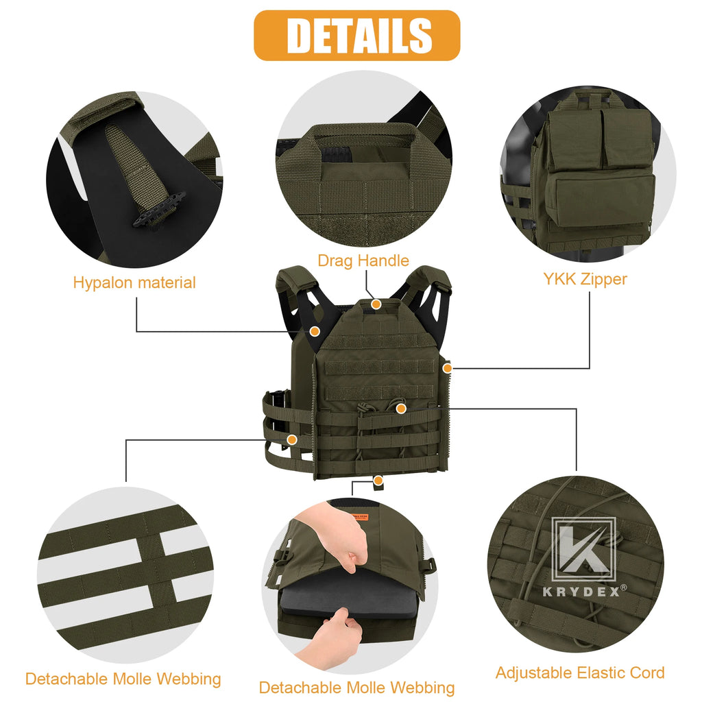 KRYDEX 500D Tactical JPC 2.0 Plate Carrier Quick Release Tube Cummerbund Assaulter Armor MOLLE Outdoor Paintball Vest