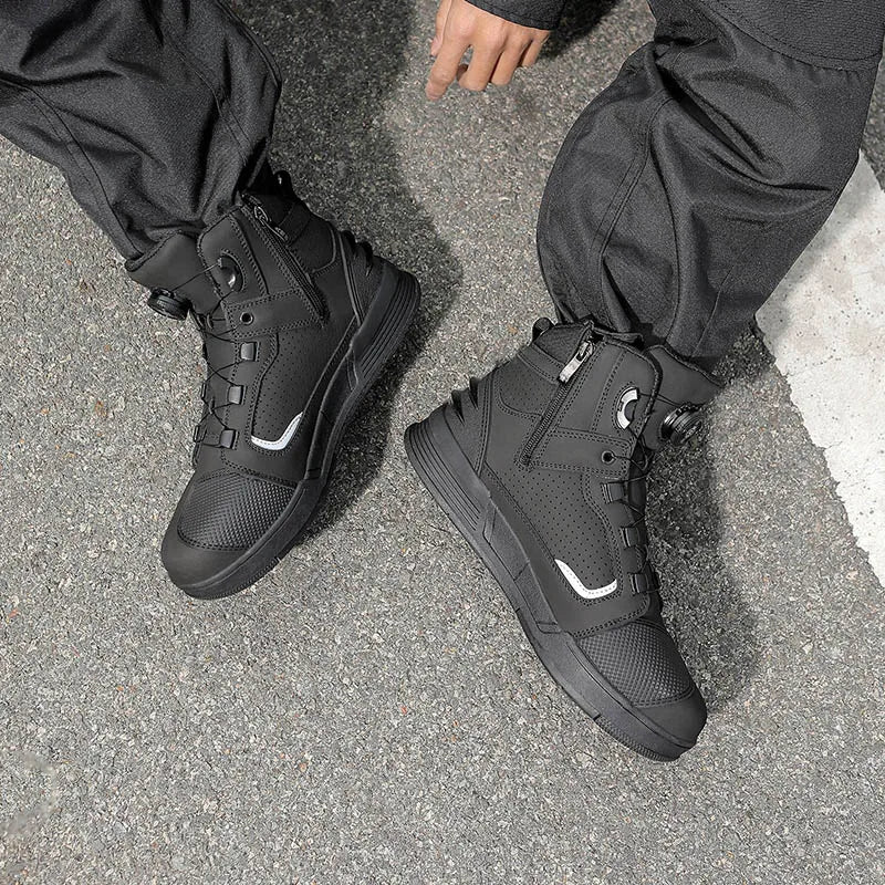 Cowhide Motorcycle Boots Men Leather Breathable Anti Slip Motorbike Cycling Shoes High Quality Men's Motocross Protective Boot