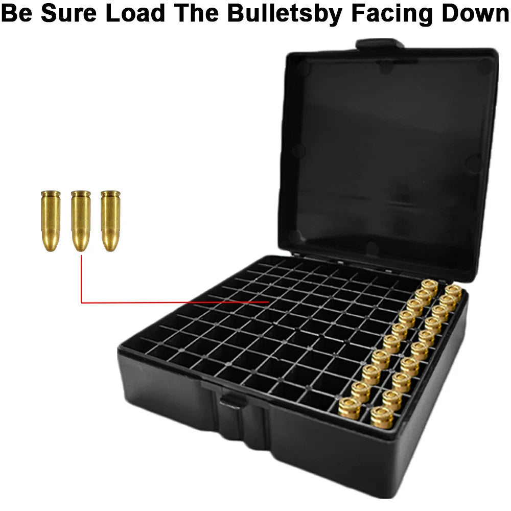 50/100 Rounds Bullet Box Gun Cartridge Shell Holder Portable Ammunition Box Flip-Top for 9mm .223 .38 Ammo Hunting Accessories