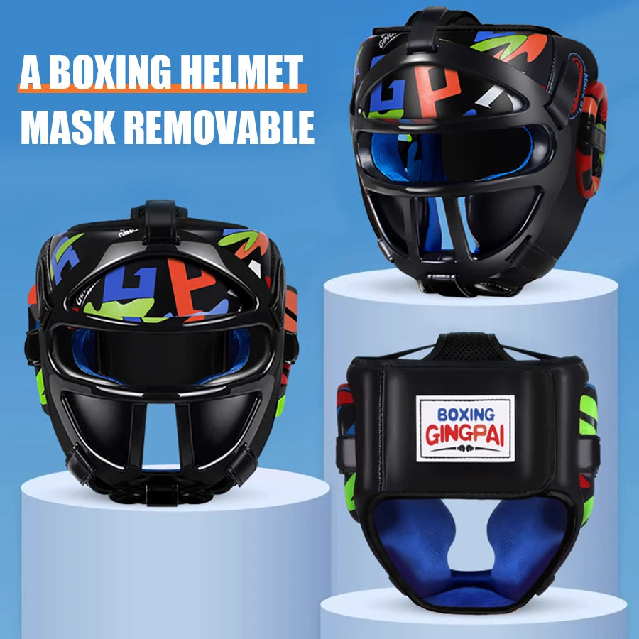 GINGPAI Kick Boxing Helmet Karate Muay Thai Guantes De Boxeo Free Fight Headgear MMA Head Guard Sanda Training Kids Equipment