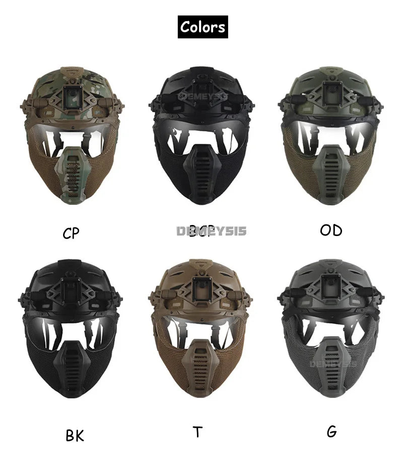 Modular Tactical Full Covered Helmet with Face Mask Mouthguard/Flip Goggles/Ear Cover Hunting Airsoft Paintball 3.0 Wendy Helmet