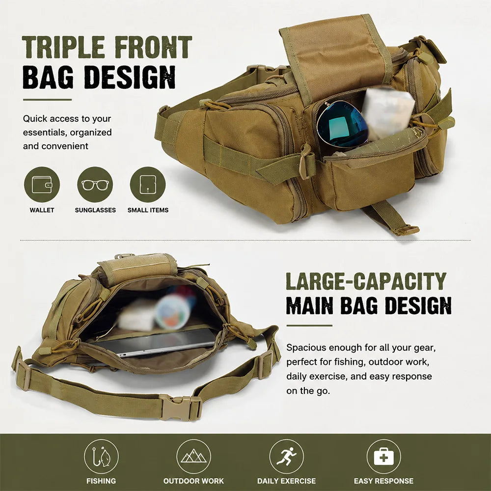 Tactical Outdoor Nylon Waist Bag, Simple Multifunctional Slanted Chest Bag, Large-Capacity Outdoor Sports Waist Bag for Camping, Fishing, Hiking, Hunting