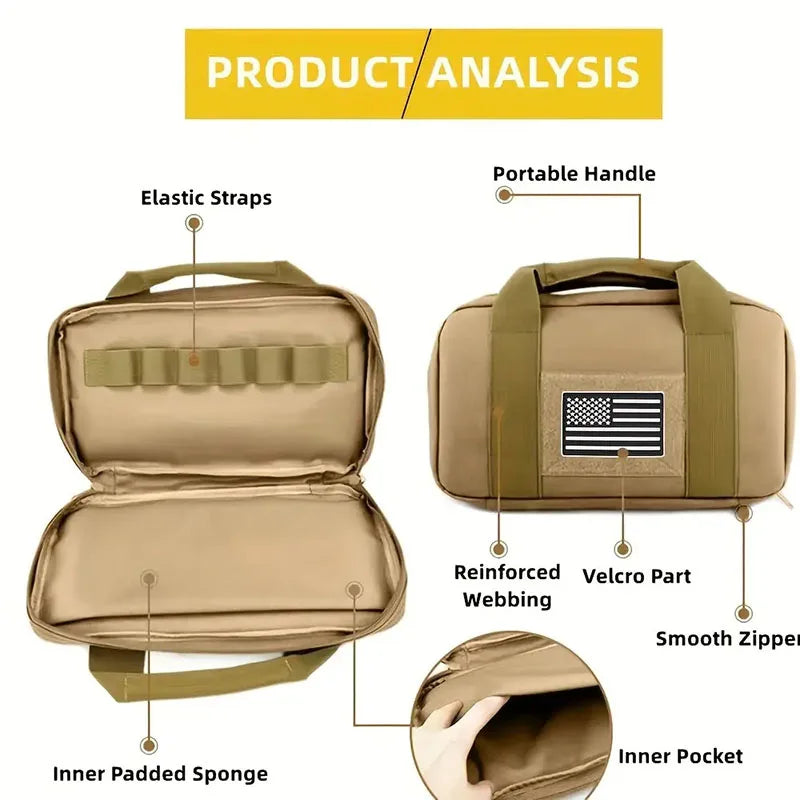 1pc Tactical Pistol Carrier Bag Concealed Carry Case Soft Padded Handgun Pouch with Multiple Magazine Storage Slot for Hunting