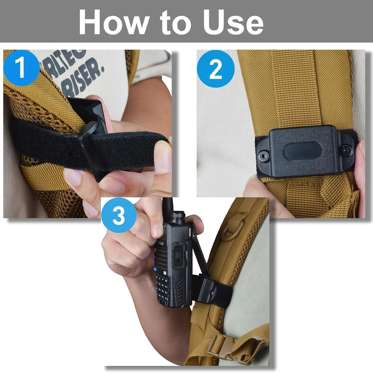 1Pc Walkie Talkie Mount Quick Release Bracket Adjustable Hook Arm Strap Zip Tie For Backpack Strap Outdoor Radio Holder Gear