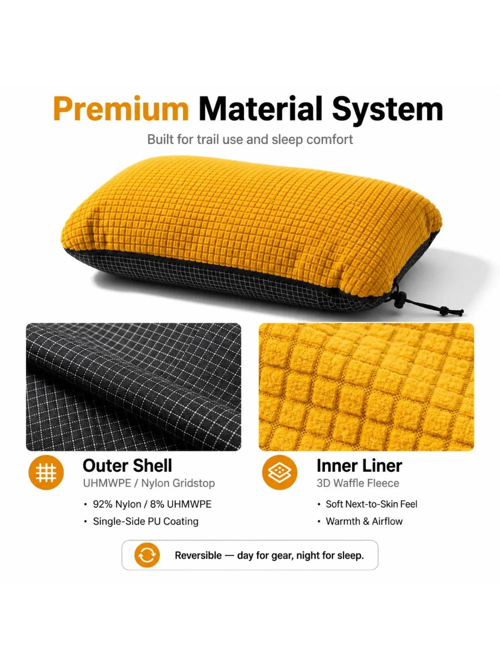 2 in 1  Reversible Stuff Sack Pillow Ultralight 73g UHMWPE Nylon 3D Waffle Fleece Camping Hiking Backpacking Pillow Storage Bag