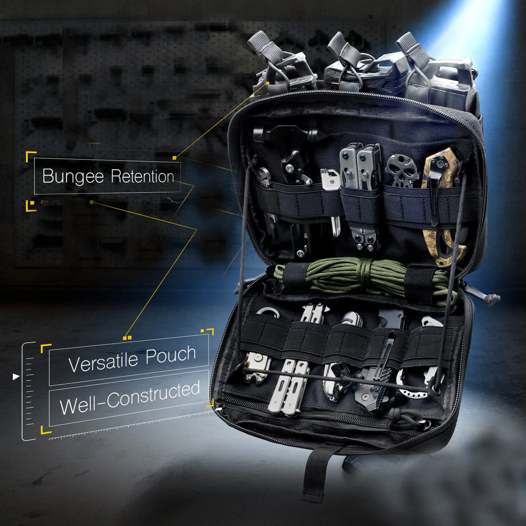 Tactical Mag Admin Pouch, Molle Utility Tool Pouch Medical EMT Organizer with Triple Stacker Magazine Holder for M4 M16