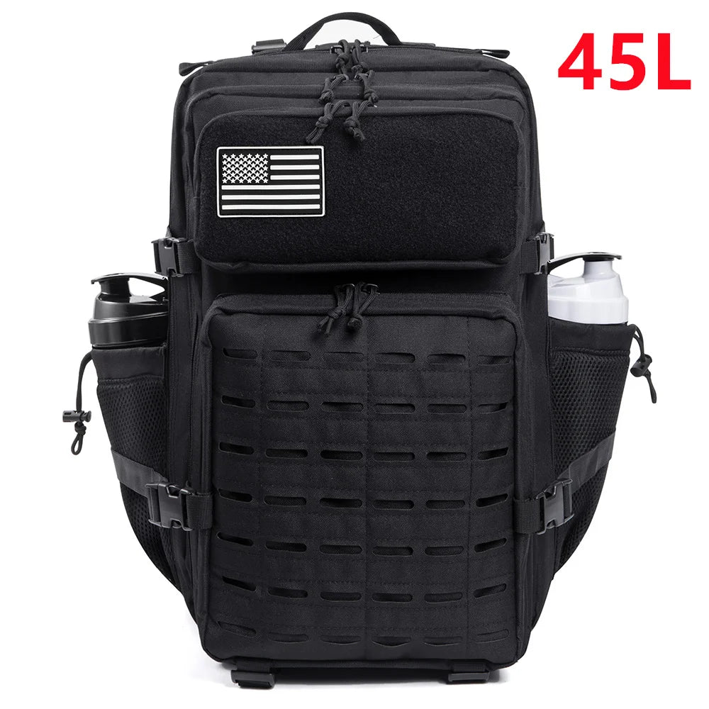 45L Large Capacity Tactical Gym Fitness Backpack For Men With MOLLE Webbing System Dual Cup Holders Outdoor Survival Hiking Camping Rucksack For Wilderness Trip Travel Daily Work Commute Outdoor Camping Activities Gear Storage Backpack