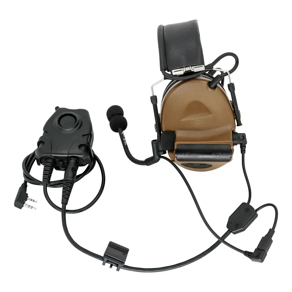 Tactical Walkie-talkie Headphones Adapter Y-line Kit with Tactical 94 Ptt & Headset Mic for COMTAC Tactical Shooting Headset