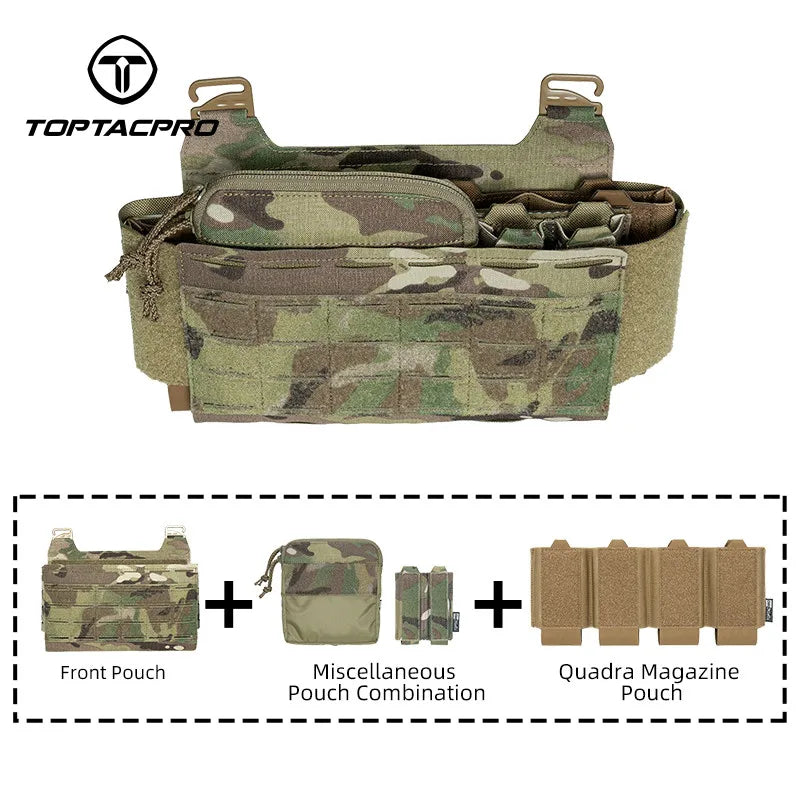 TOPTACPRO Tactical Front Panel Set Double 9mm Quad 556 Mag Pouch FERRO Style Functional Tactical DOPE Set 8540