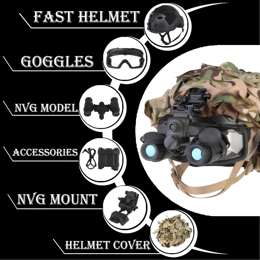 Tactical Helmet Kit Airsoft FAST 3D Leafy Camouflage Helmet Set with NVG Dummy Model Goggles for CS Paintball Hunting Shooting