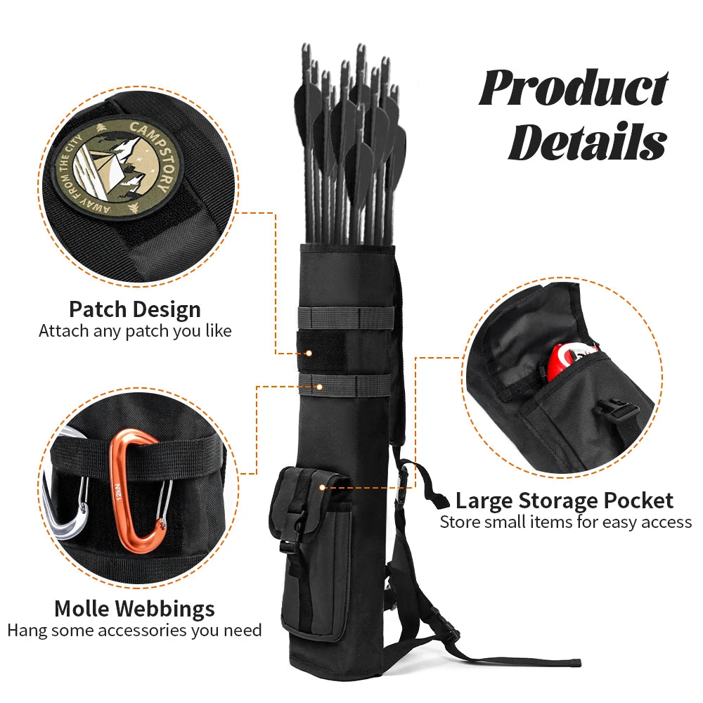 Archery Back Arrows Quiver Bag, Arrow Holder with Molle System and Pockets for Hunting Shooting Target Practice