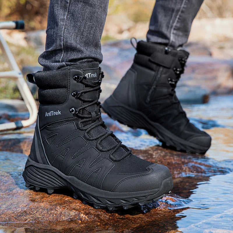 Men Tactical Boots Lace Up High Top Men's Hiking Shoes Waterproof Leather Hunting Sneakers Non-slip Outdoor Field Training Boots