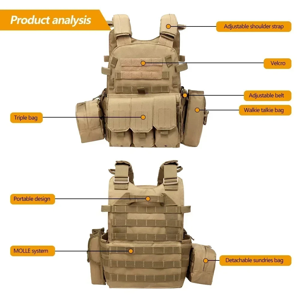 6094 Military Tactical Vest Body Armor Combat Army 1CS Gear Hunting Plate Carrier Airsoft Accessories Wargame Pouch Molle Vest