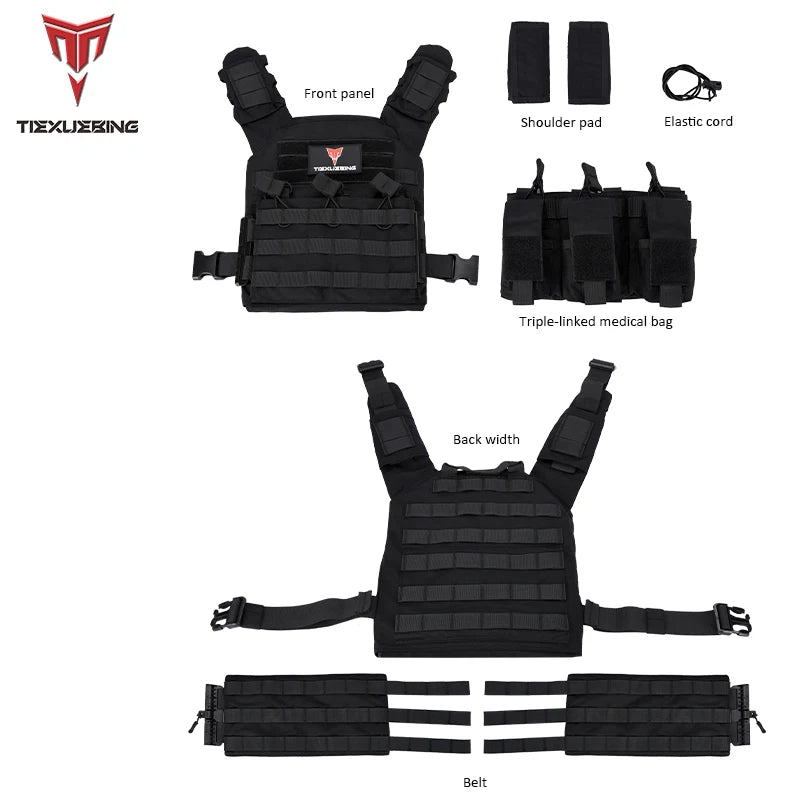 Tiexuebing 6094 Quick Detachable 500D Nylon Tactical Vest Black Combat Gear for Airsoft Plate Carrier Hunting Combat Equipment