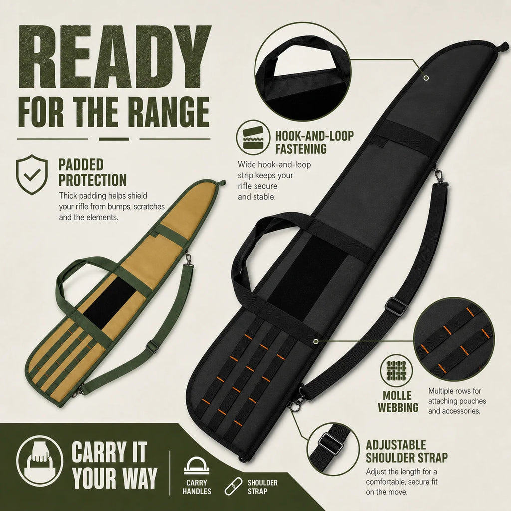 Tactical Rifle Case 130x22cm 600D Oxford Shockproof Gun Bag Outdoor Hunting Fishing Shoulder Crossbody Bag Multi-purpose Storage