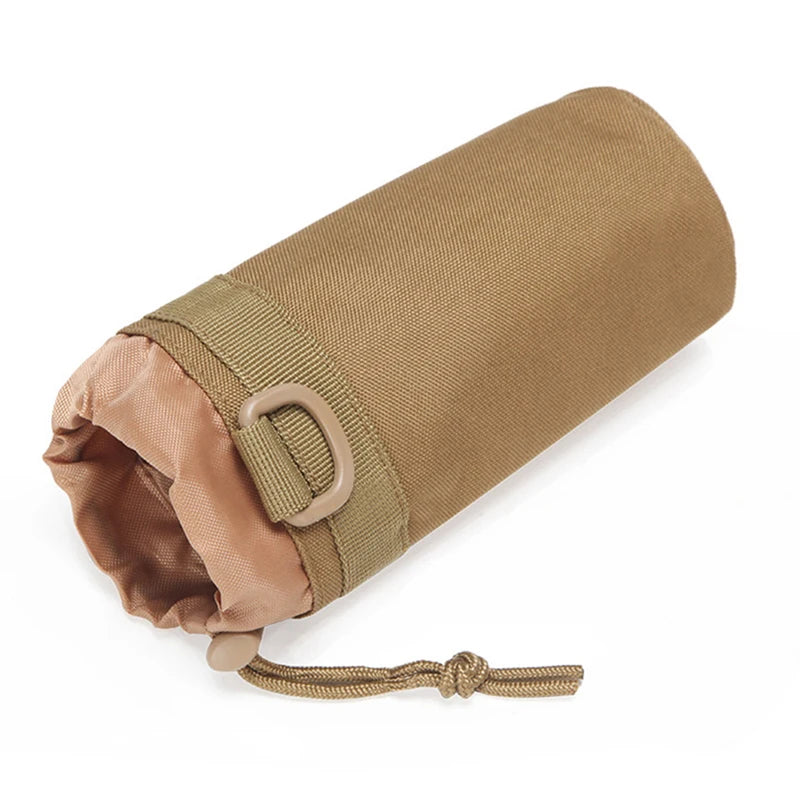 Outdoor Water Bottle Pouch Tactical Camouflage Molle Kettle Pouch Holder Hiking Hunting Pulling Rope Multi functional Bottle Bag