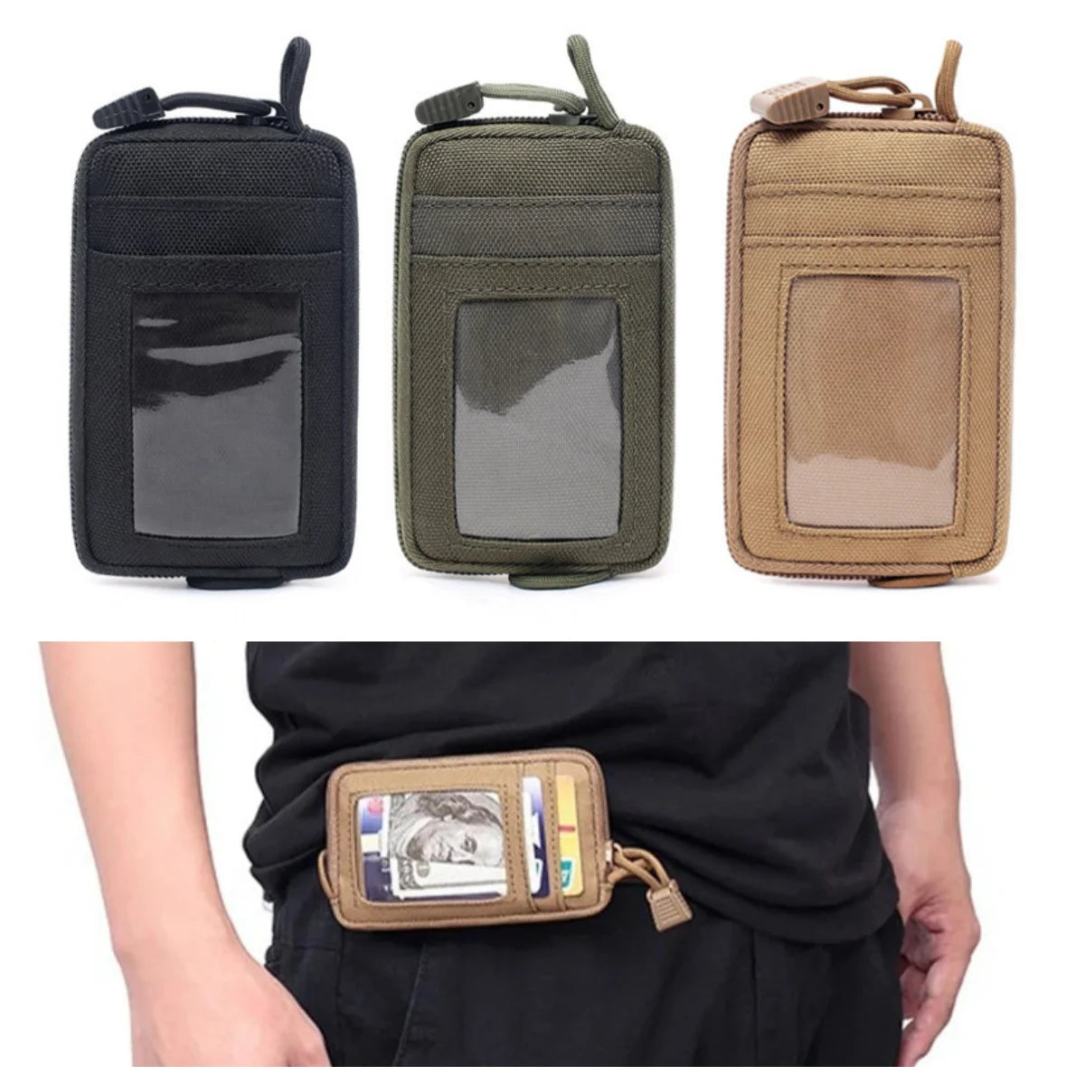 Tactical Waterproof Card Pack Outdoor EDC Pouch Key Purse Wallet Travel Kit Coin Purse With Card Slots Pack Zipper Waist Bag