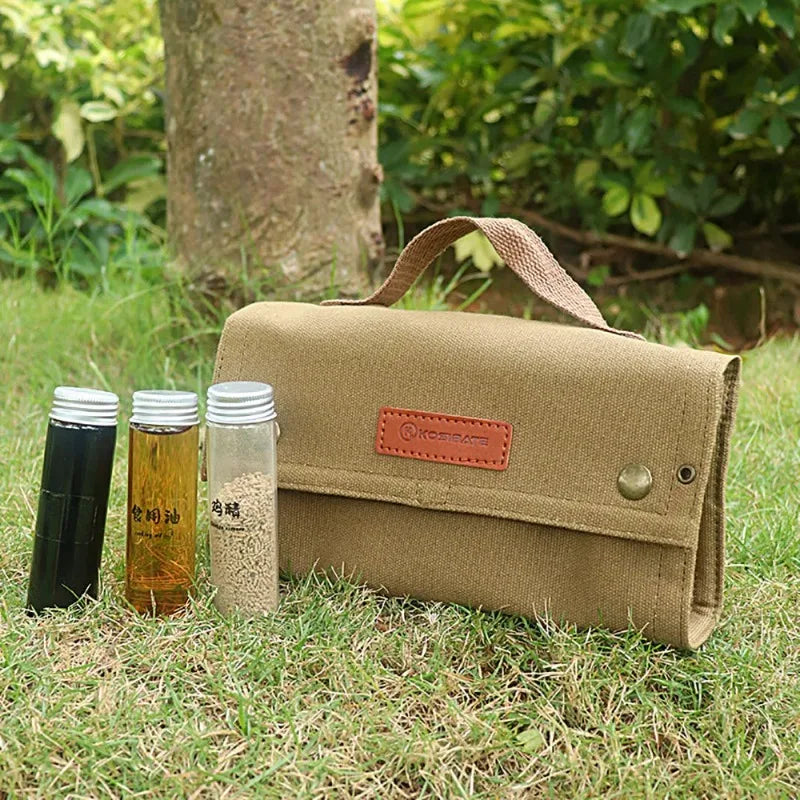 Portable Canvas Spice Storage Bag 10Pcs Seasoning Bottles Outdoor Camping BBQ Travel Condiment Container Organizer Kit