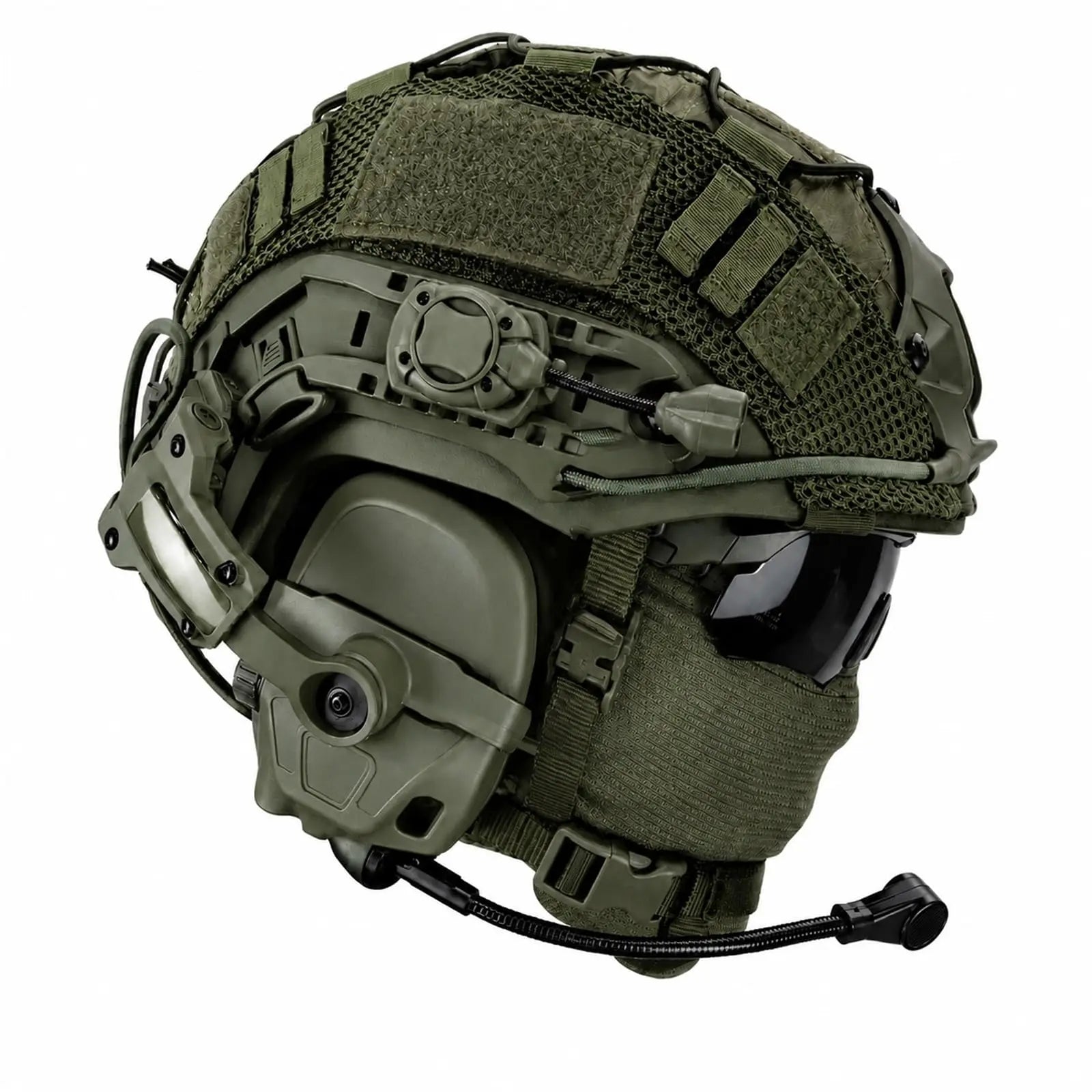 Full Tactical Airsoft Helmet Set with Communication Headset Goggles Rail-Mounted Light for Paintball CS Cosplay Outdoor Sports