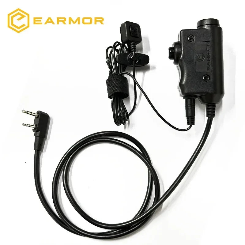 EARMOR Tactical PTT Tactical Headset Button activated push-to-talk PTT adapter M51/M52 and AUX radio interface KENWOOD
