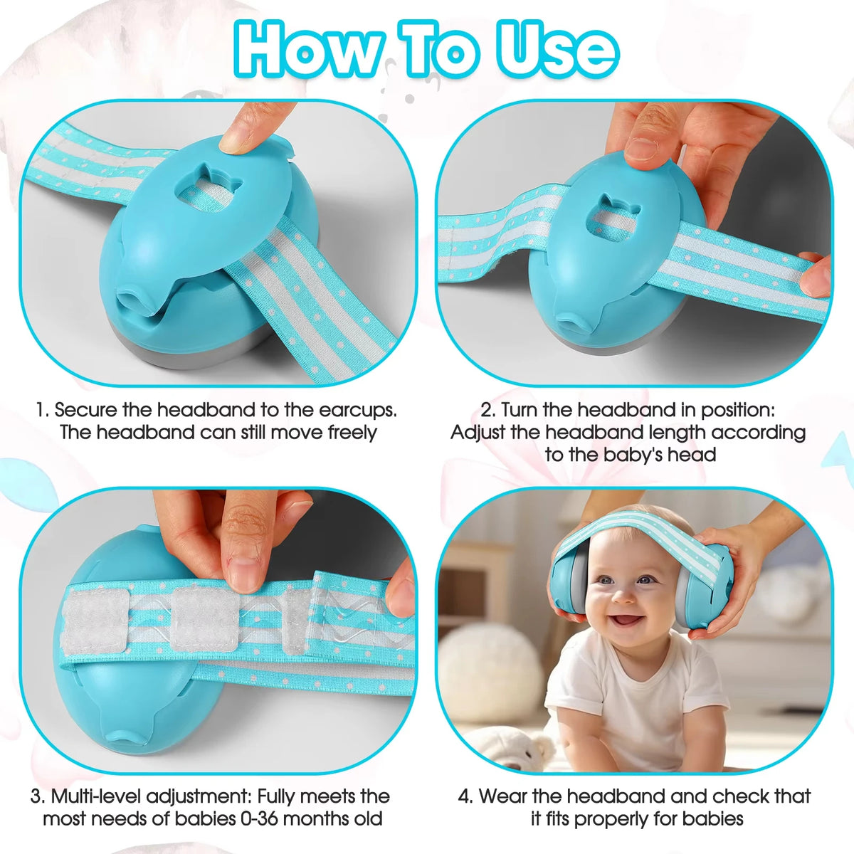 Newborn Baby Headphones Noise Reduction SNR 23dB, Lightweight Adjustable Ear Protection for Airplane Travel Sleeping, 0-36 Month