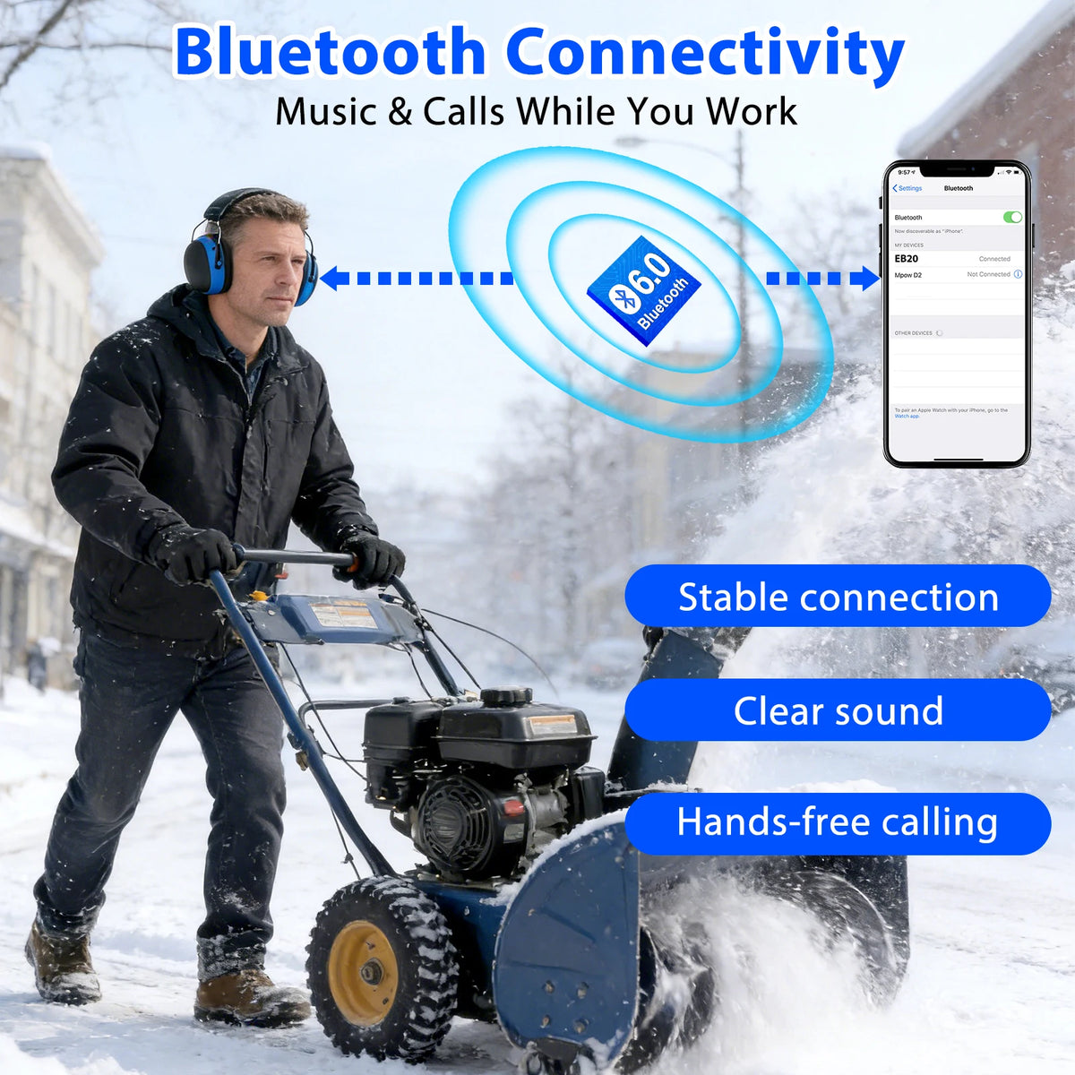 YAKEMA Hearing Protection Headphones with Bluetooth Rechargeable Noise Reduction Safety Ear Muffs Wireless Hearing Protector