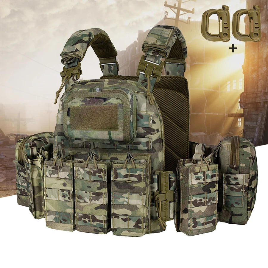 Outdoor Hunting Vest Multi Specification Tool Kit+Water Bag Storage+Magic Sticky Area MOLLE System Modular Expansion