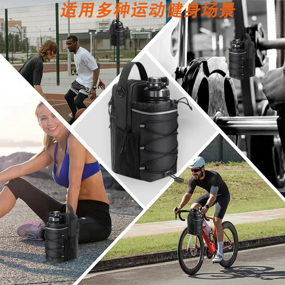 Magnetic Gym Water Bottle Bag with Reflective Strip With Phone Pocket Portable Gym Water Bottle Pouch Gym Accessories Organizer