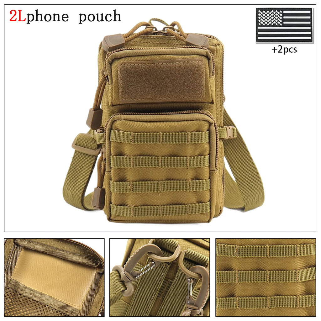 Outdoor crossbody bag with widened and adjustable shoulder straps, supporting hand-held, waist hanging, and backpack hanging