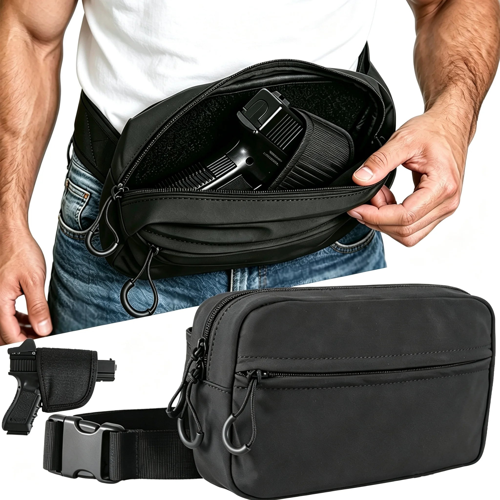 Women/Men's Gun Bag Tactical Gun Holster Bag Concealed Carry Pistol Fanny Pack Soft Waist Bag for Handgun G17 G19 G48 92FS