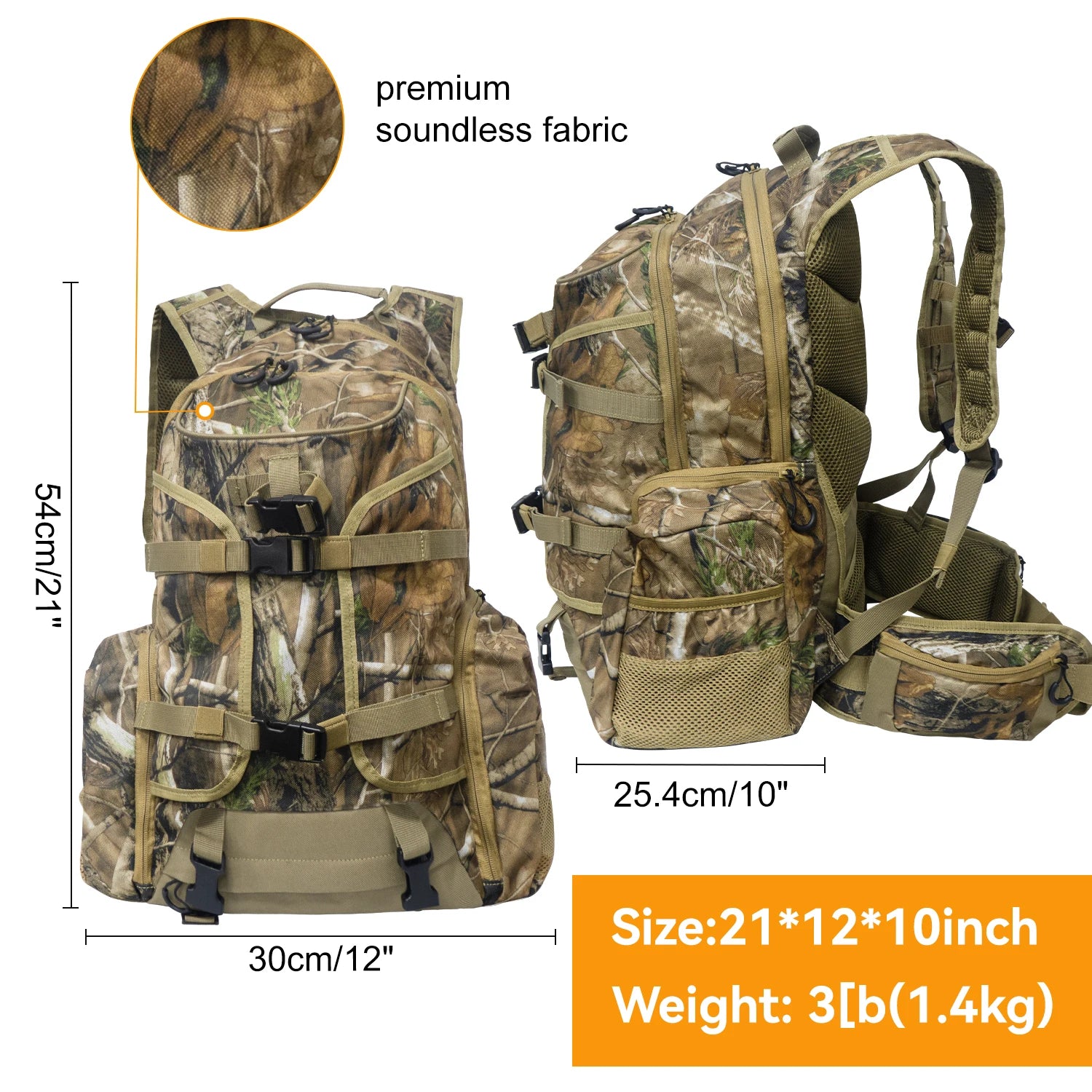 WESTTUNE Hunting Backpack Outdoor Hunting Pack with Rifle Holder Waterproof Camping Strategic Backpack for Bow Gun Carry System