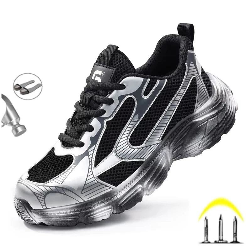 New 2025 Fashion Breathable Summer Men Work Safety Shoes Lightweight Sneakers Indestructible Anti Puncture Male Footwear