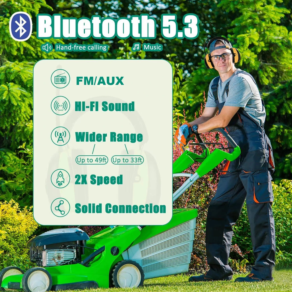 NEW Bluetooth 5.3 Hearing Protection AM FM Radio Headphones 25dB NRR Noise Reduction Safety Earmuffs for Mowing Workshops