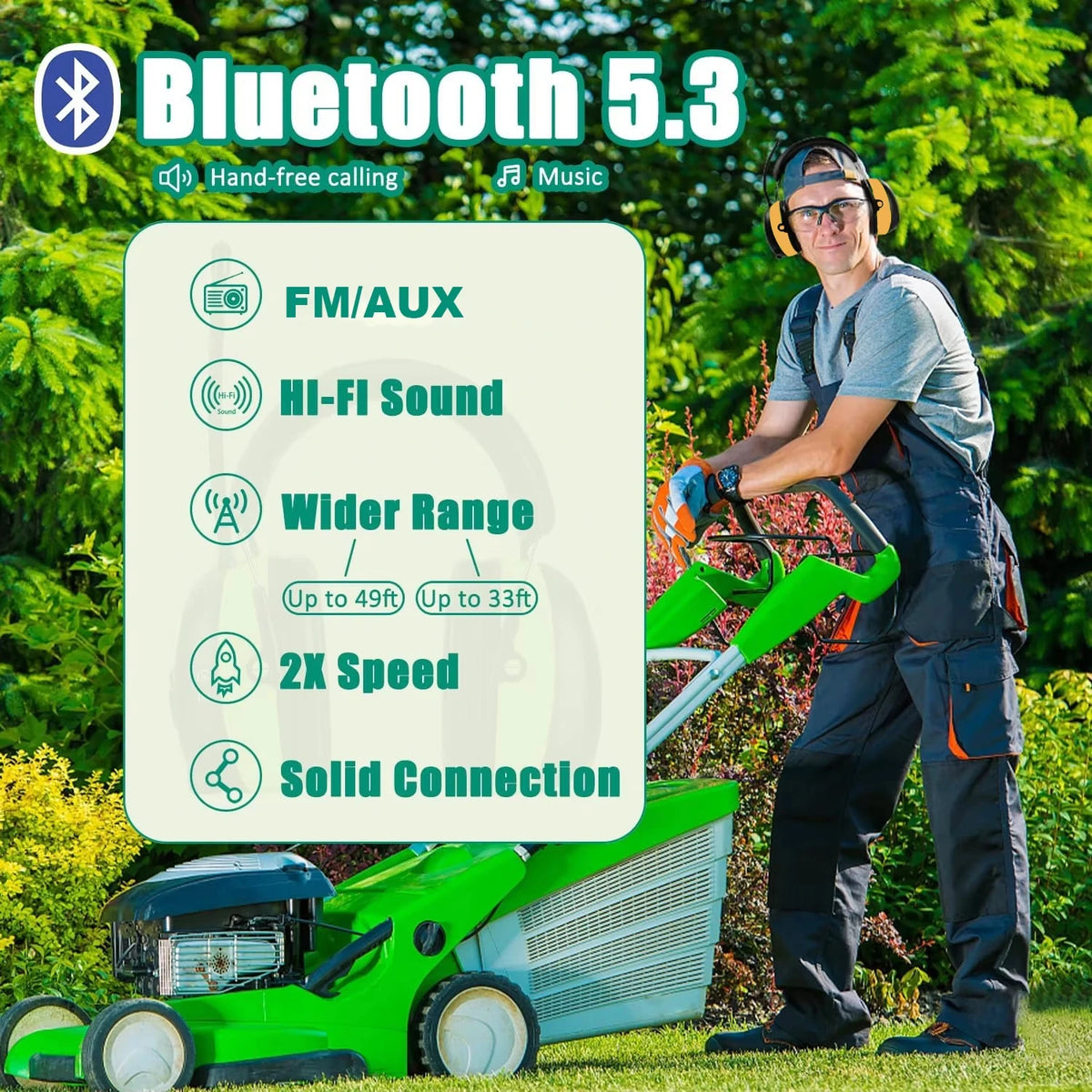 NEW Bluetooth 5.3 Hearing Protection AM FM Radio Headphones 25dB NRR Noise Reduction Safety Earmuffs for Mowing Workshops