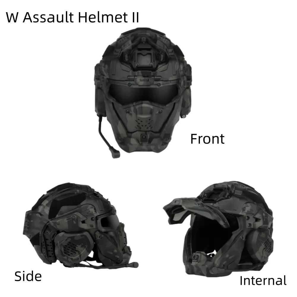 W-Ronin Assault II Fast Tactical Helmet – Built-in Communication, Anti-Fog Fan & Flip Mask – Airsoft Hunting Equipment